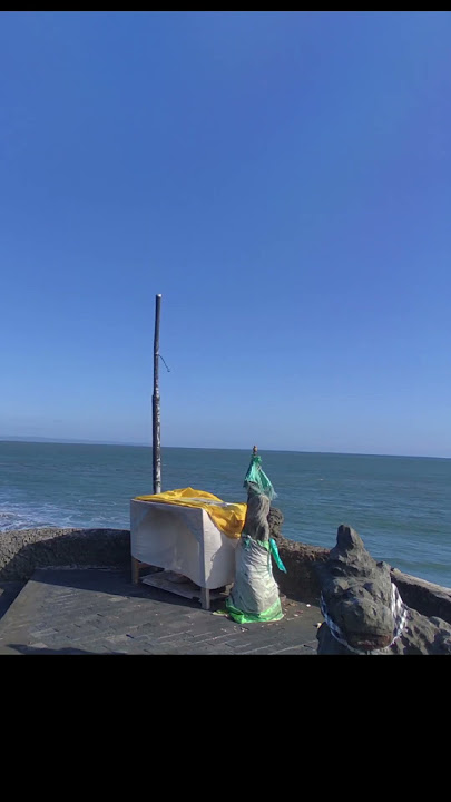 Seeing a statue that resembles the Goddess of the South Sea, wearing green cloth, facing south.
