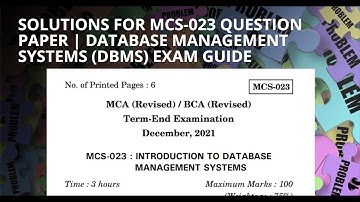 Solutions for MCS-023 Question Paper | Database Management Systems (DBMS) Exam Guide