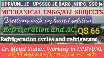UPRVUNL JE | UPSSSC JE |BARC NHPC |SSCJE MECHANICAL|Refrigeration and AC |QS 66| PREVIOUS YEAR PAPER