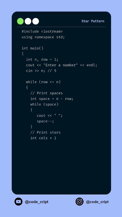 triangle star pattern in c+ #codecript #short #shorts - YouTube