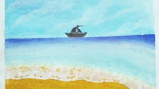 Beautiful Beach scene Easy oil pastle painting YouTube