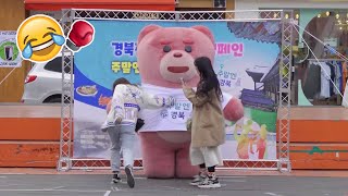 She knocked out the Giant Pink Bear straight away!