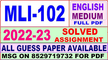 MLI 102 solved assignment 2022-23 / MLI 102 solved assignment in English / ignou mlis solved