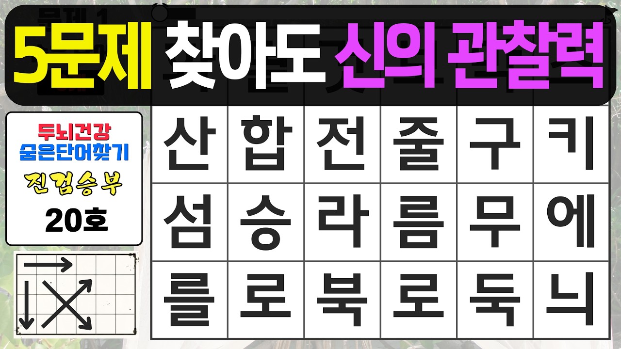 5문제 찾아도 신의 관찰력입니다 - 숨은단어찾기,치매예방퀴즈,치매예방,치매테스트,단어퀴즈,치매예방활동, 진검승부