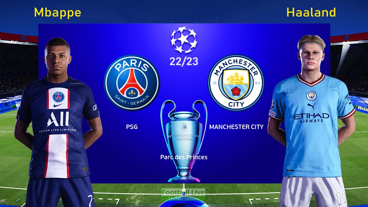 PSG Vs Man City UEFA Champions League 22/23 Haaland vs Mbappe 2022 PES Gameplay