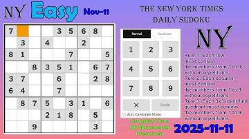 The New York Times Daily Sudoku 2025-11-11 Easy