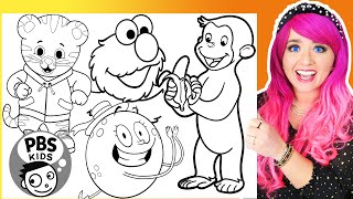 Coloring Elmo, Curious George, Daniel Tiger & Lets Go Luna Coloring Page Sesame Street & Pbs Kids