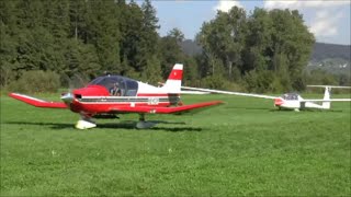 Glider being towed by a plane for take-off - Amlikon, Switzerlan - 07/09/2014