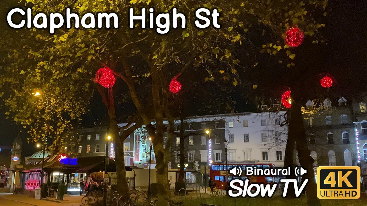 2022 Christmas Lights on Clapham High St, Weekday Evening - Slow TV