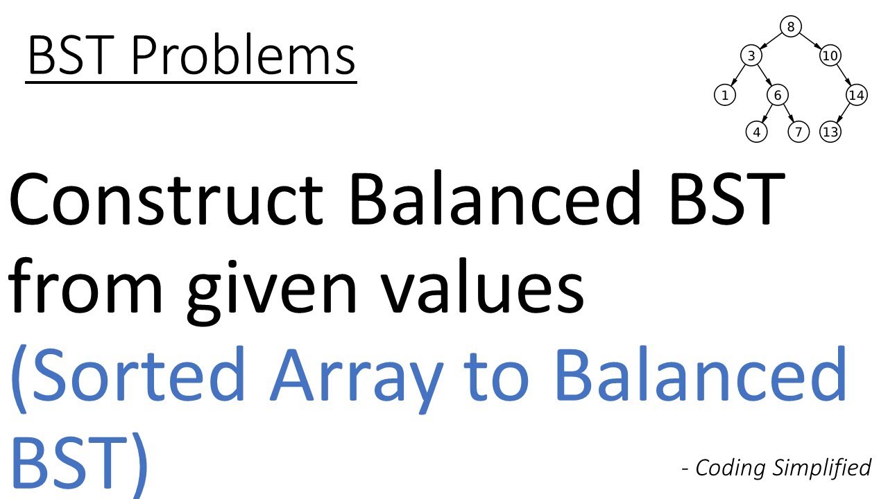 BST - 22: Construct Balanced BST from given values | Sorted Array to ...