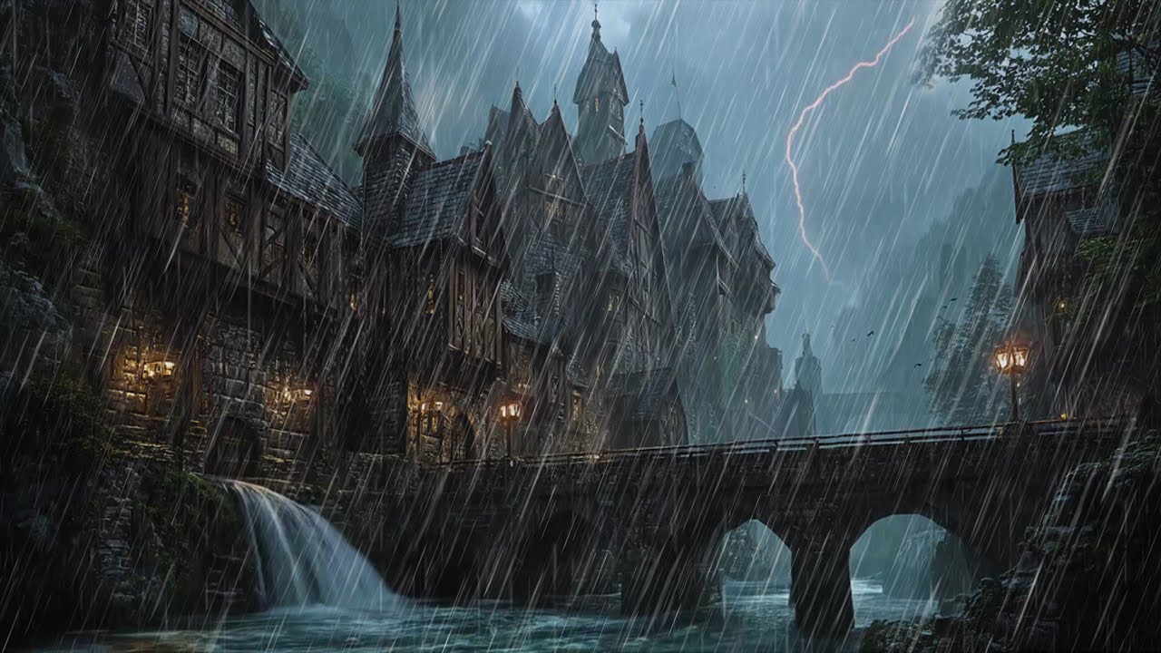 🏰 Sleep Peaceful with Thunder Rain In Medieval Fantasy Town 🏰 Unwind and Relax with the Gentle Rain