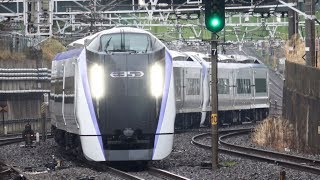 【2019年3月ダイヤ改正で誕生】E353系千葉あずさ　雨の津田沼駅を通過