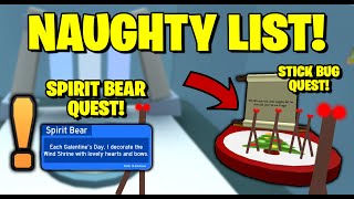 The Naughty List New Quests Stick Bug Spirit Bear Bee Swarm Simulator Youtube - bubble bee man roblox wiki