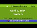 Tripeaks adventure game 5  april 9 2024 event  easy