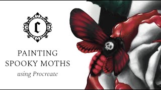 PAINTING SPOOKY MOTHS | Skull Fur Pattern Procreate Tutorial & Process | How to Paint Fuzz