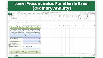 Learn Present Value Function in Excel (Ordinary Annuity)