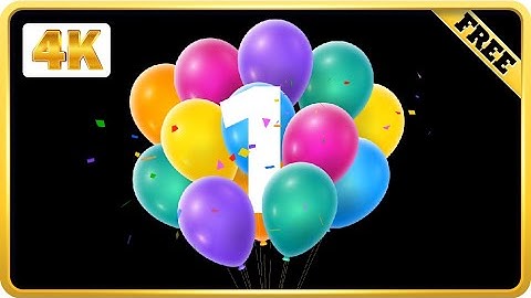 Balloons number 1 with confetti birthday black screen loops