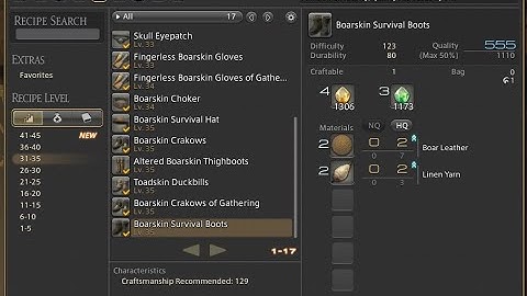 FFXIV Leatherworker Levels 31-35 Recipes