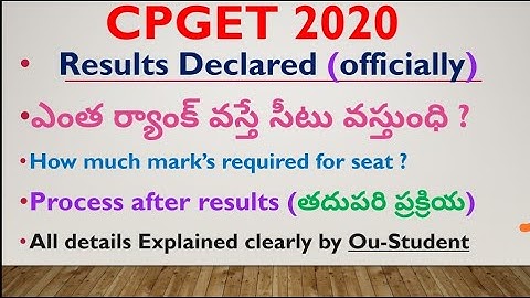 CPGET 2020 | Results | Required Rank for Campus seat | Seat allotment | Further Process