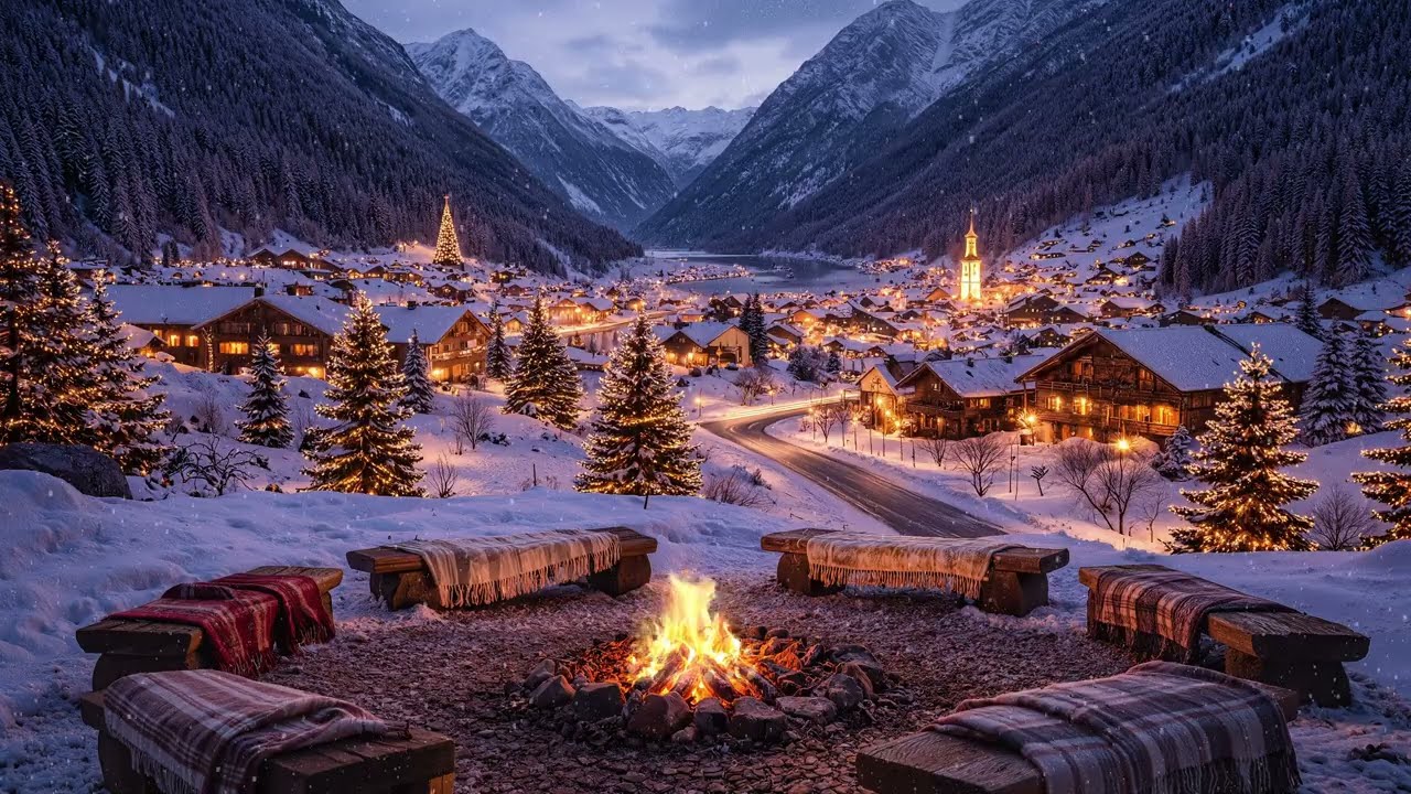 Cozy Winter Night by the Campfire | Snowfall & Fire Sounds (3 Hours)