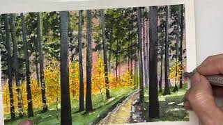 Watercolor Painting | Landscape | Golden Trees [Voiceover}