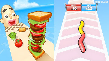 Sandwich Runner VS Gummy Worm Go! - All Levels SpeedRun Gameplay Android iOS Ep37