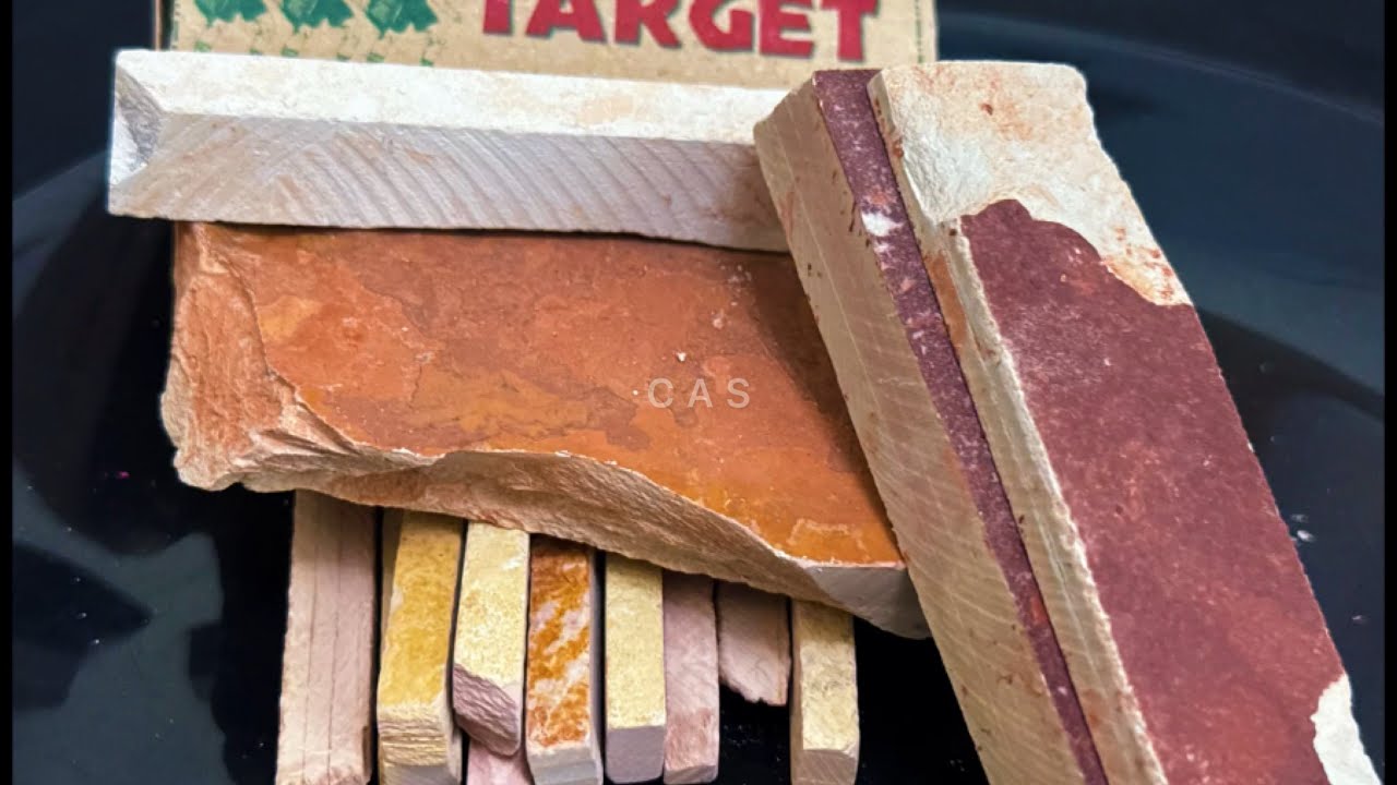  Slate pencils yellow coated shale,pure white chips,yellow & red coated shale stone and bar cleaning