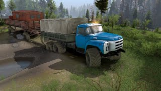 ЗИЛ 133 с оторванным бампером и на широких колесах форсирует реку. Spintires