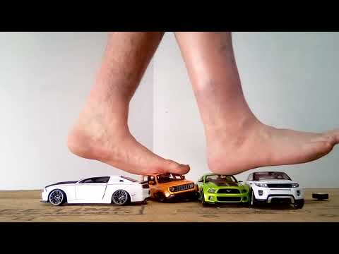 4 little cars crushed barefoot