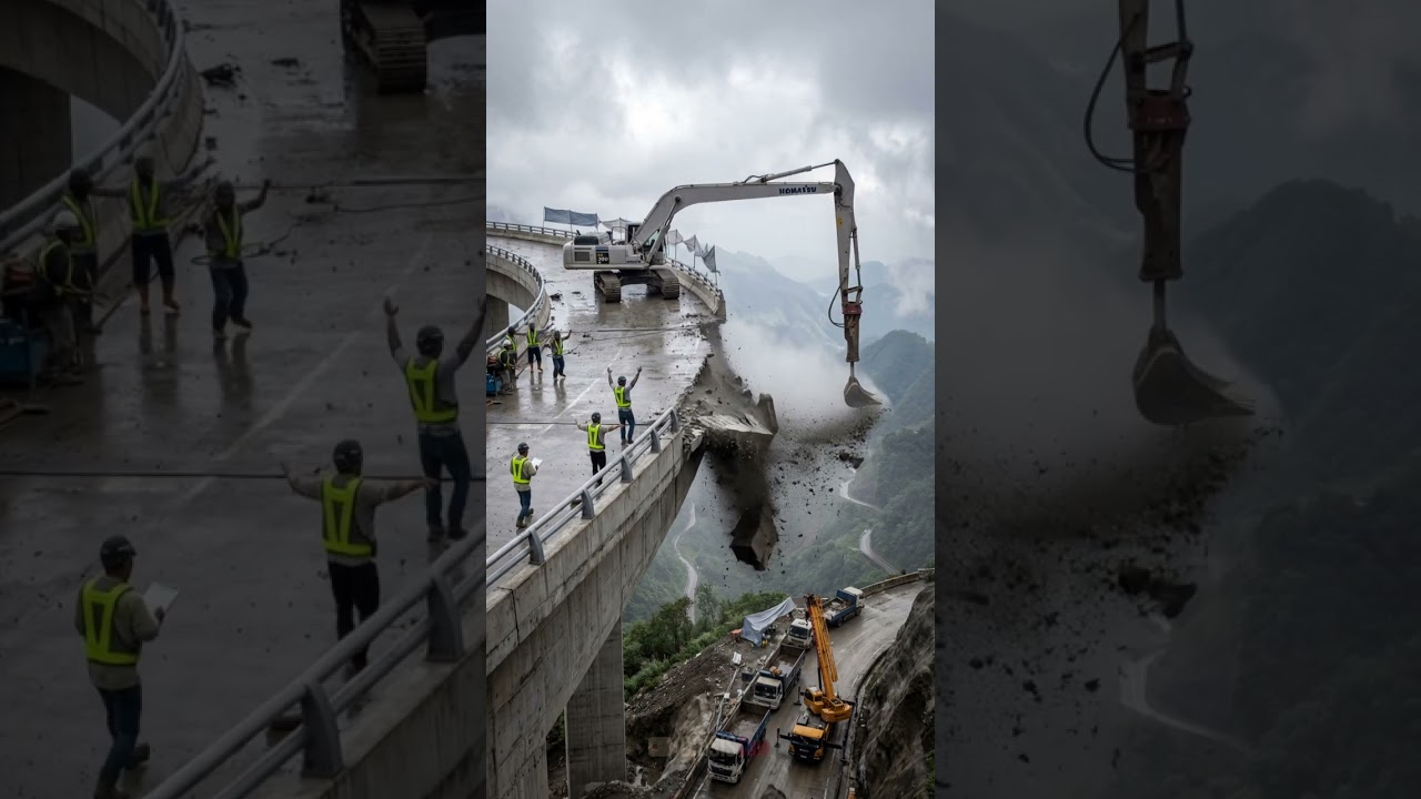 🌫️🏔️ Mountain Highway Peril — Massive Slab Falls Toward Lower Level