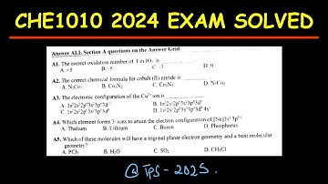 CHE1010 2024 FINAL EXAM SECTION A SOLUTIONS
