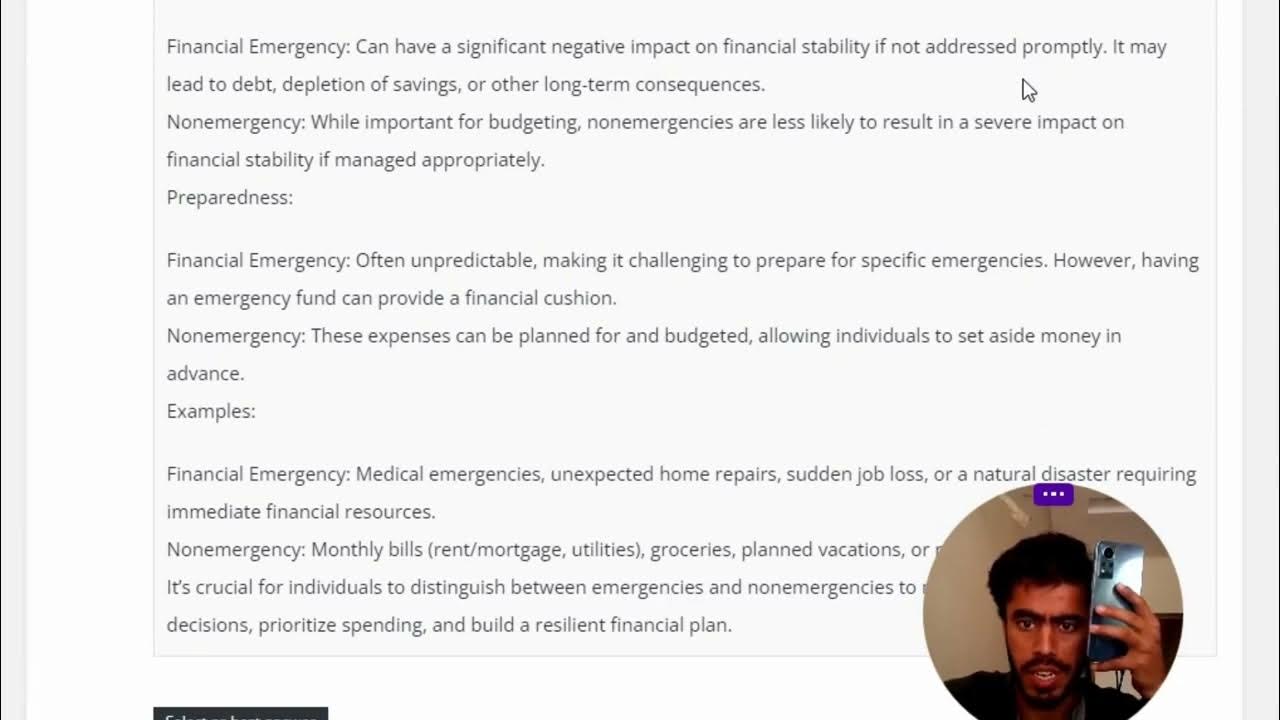 Contrast the difference between a financial emergency and nonemergency