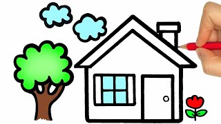 HOW TO DRAW A HOUSE FLOWER AND TREE EASY STEP BY STEP - DRAWING A HOUSE EASY