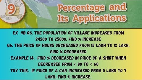 Class 7. Chp 9 Percentages and its applications.  Ex 9B ( Q5, Q6, Example 14, Try This!  Sum 3 )