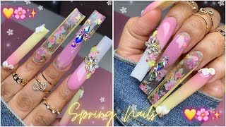 HOW TO: PINK & YELLOW SPRING NAILS/ ACRYLIC NAILS✨