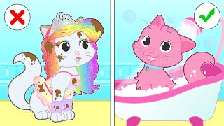 BABY PETS 🛁🌈 Kira se da un baño de Espuma de Colores
