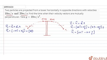 Two particles are projected from a tower horizontally in opposite directions with velocities