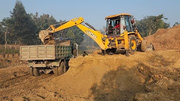 JCB Backhoe Cutting Soil and Loading in Dump Truck - JCB 3DX Machine Working - Dozer Video
