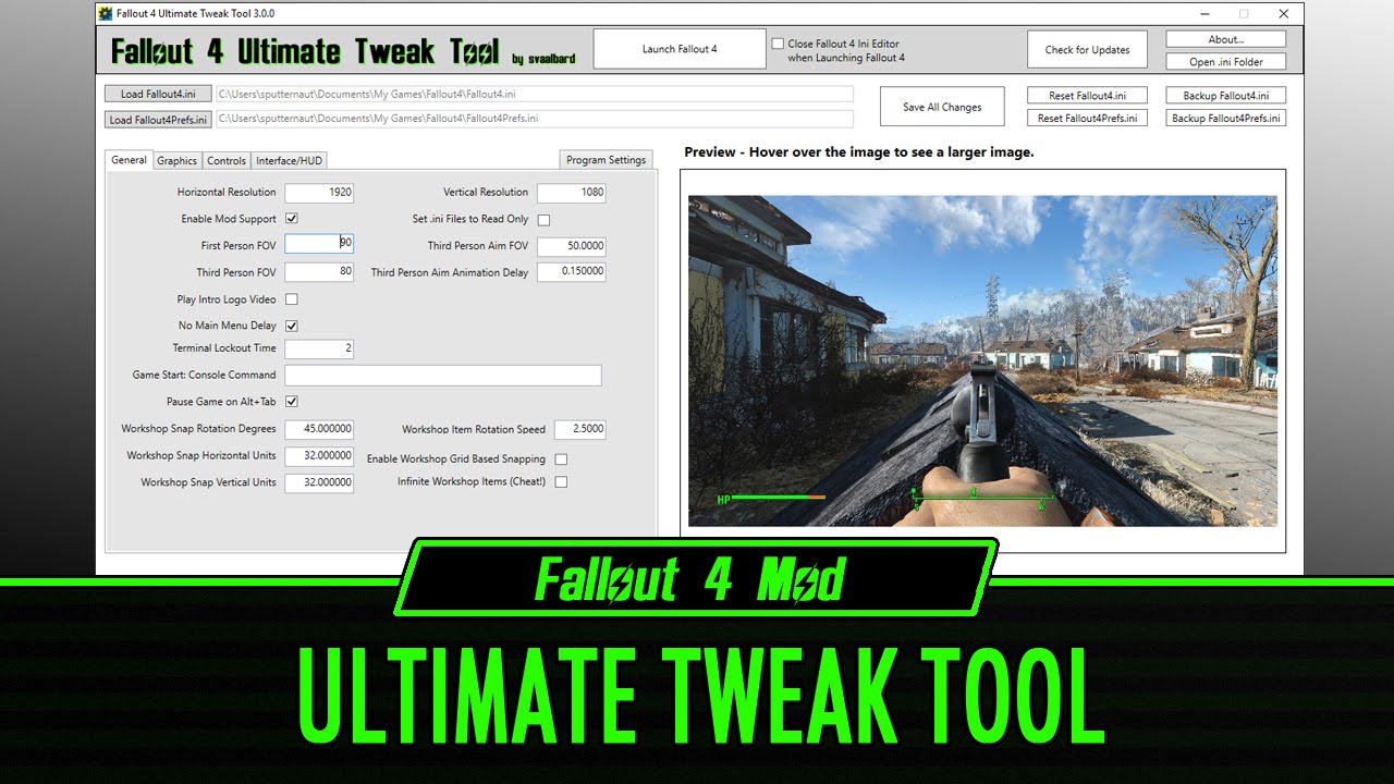 Fallout 4 Mod Ultimate Tweak Tool Youtube