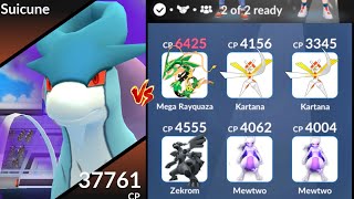 *NEW* Shadow Suicune DUO raid with MEGA RAYQUAZA in Pokemon GO.