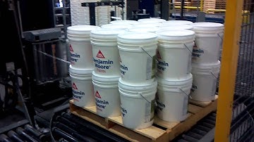 Five gallon line robotic pail stacker