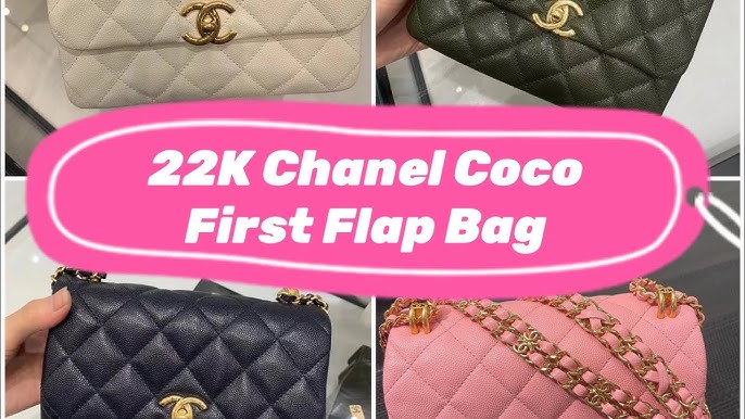 Chanel 22K Coco First Flap Bag Cavier Black 20cm 