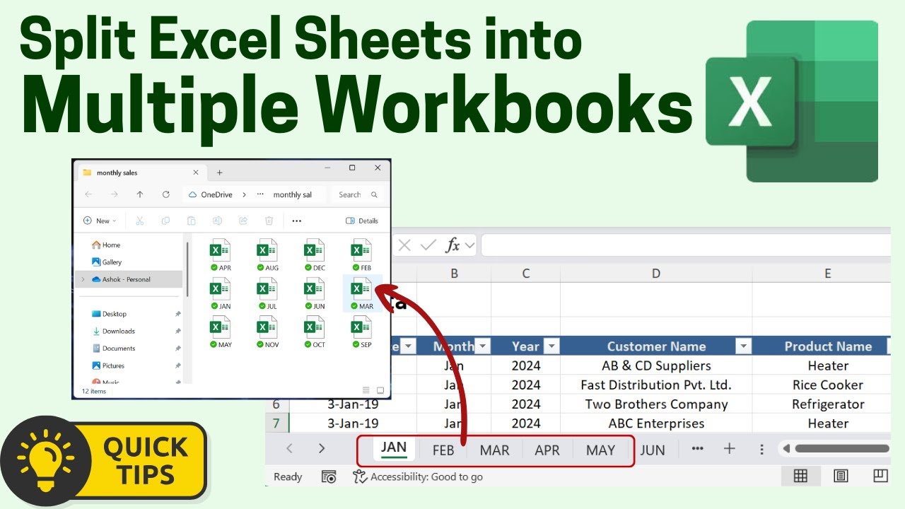 How to Split Excel Sheets to Multiple Workbooks - YouTube