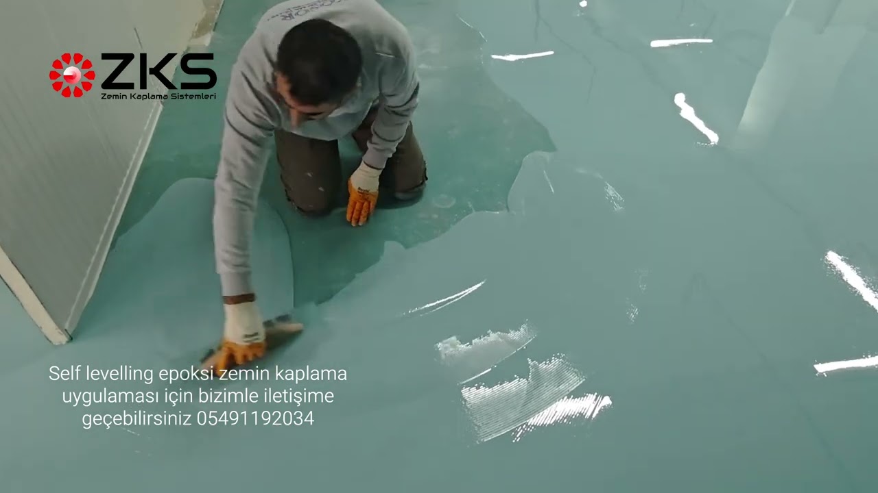 Self levelling epoksi zemin kaplama uygulaması, self levelling epoksi boya, düz epoksi