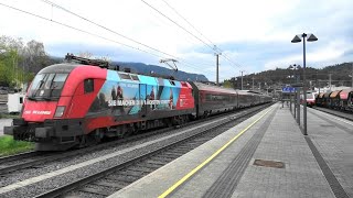 Rankweil: Railjet mit ÖBB Werbeloks, Güterzüge, Dosto mit 5 Wagen, VMOBIL ÖBB Cityjet