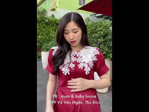 Đầm bầu thiết kế đỏ cổ ren | Cửa hàng đầm bầu Mom & Baby House 299 Võ Văn Ngân | đồ bầu ở thủ đức
