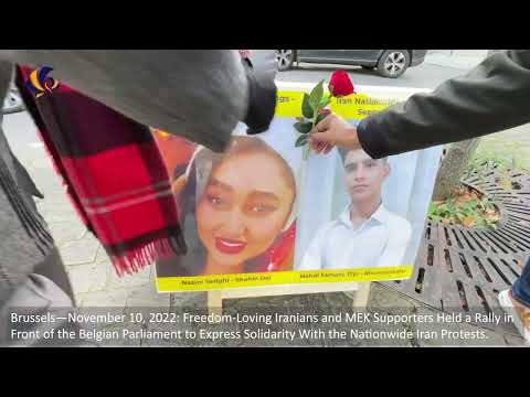 Brussels—Nov 10, 2022: MEK Supporters Held a Rally to Express Solidarity With the Iran Protests.