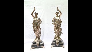 Pair Gregoire Bronze Figurines Silver Plate Glass Dish