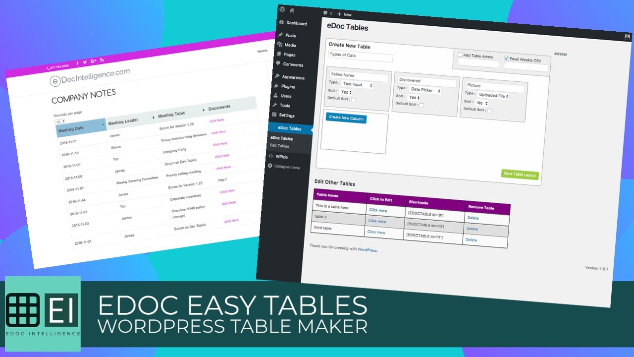 eDoc Easy Tables - WordPress Table Maker - Install and Setup - YouTube