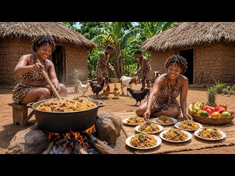 Inside Our African Village Living At No-Cost While Cooking Traditional Pilau on Fire with Family🍵🛖